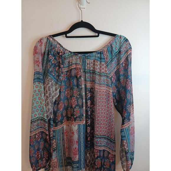 Karen Kane Blouse Size S Floral Patchwork Print Flowy Boho Lightweight Top - Picture 9 of 10